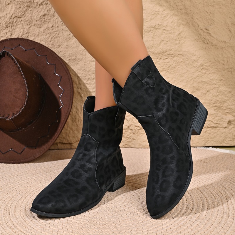 Vintage Style Women Fashion - Sepatu bot pendek motif leopard vintage
