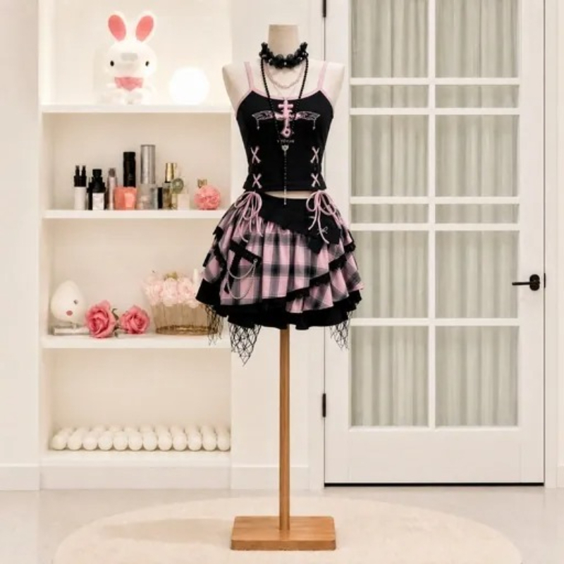 V Vintage Fashion - Set Rok Vintage Y2K Gaya Dark