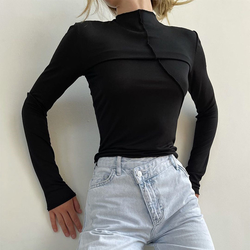 Turtleneck Knit 90S - Kaos Turtleneck Musim Gugur 2025 Y2K