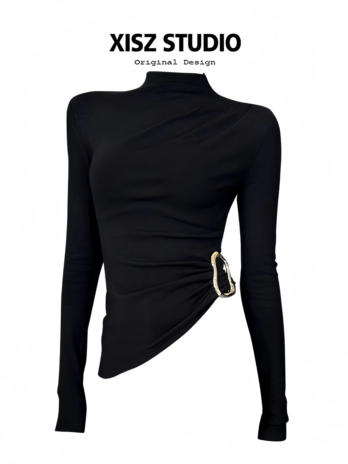 Turtleneck Knit 90S - Kaos Wanita Hitam Gothic Harajuku Y2k