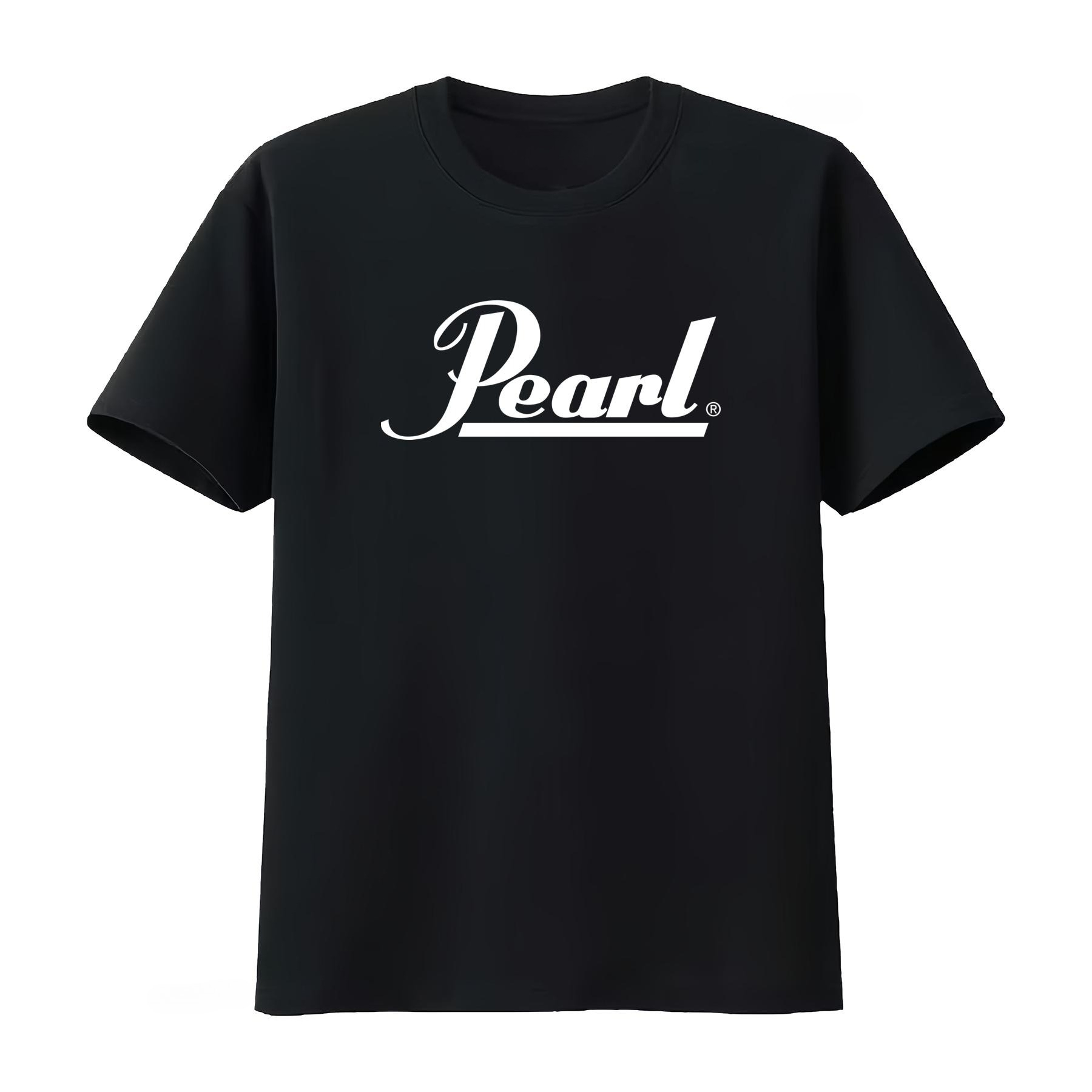 Vintage Fashion Icons - Kaos Logo Pearl Drums Hitam Putih,