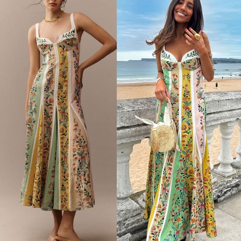 V Vintage Fashion - Gaun pesta tanpa lengan wanita elegan