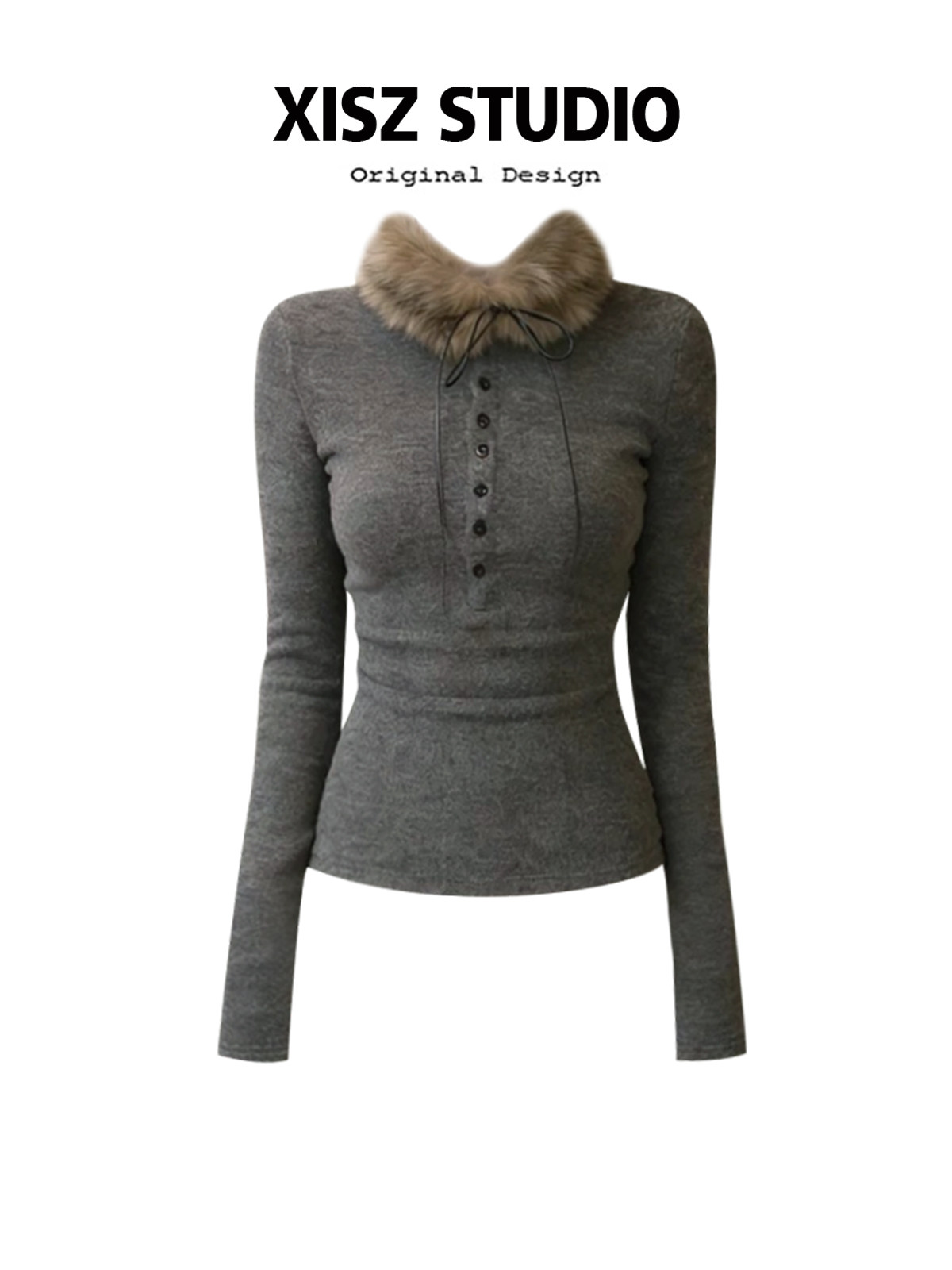 Turtleneck Knit 90S - Kaos Wanita Abu-abu Gothic Harajuku Y2k