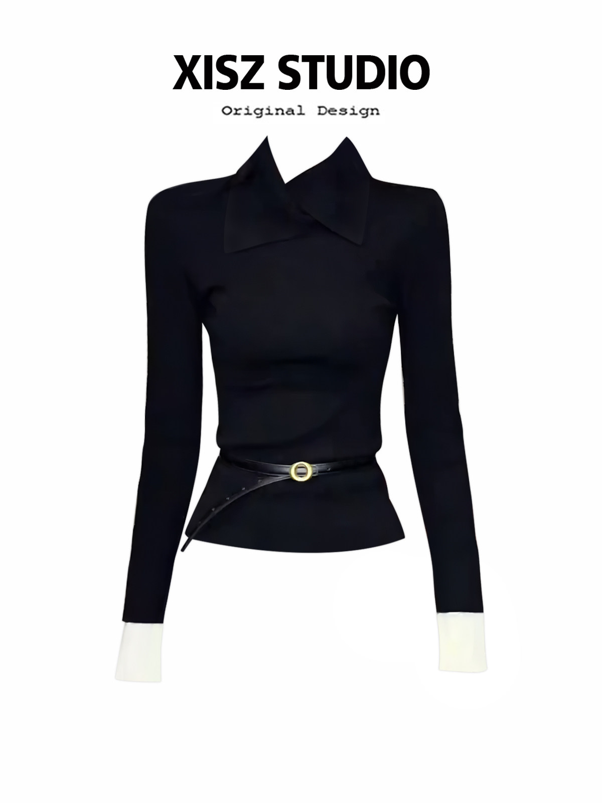 Turtleneck Knit 90S - Kaos Wanita Hitam Gothic Harajuku Y2k,