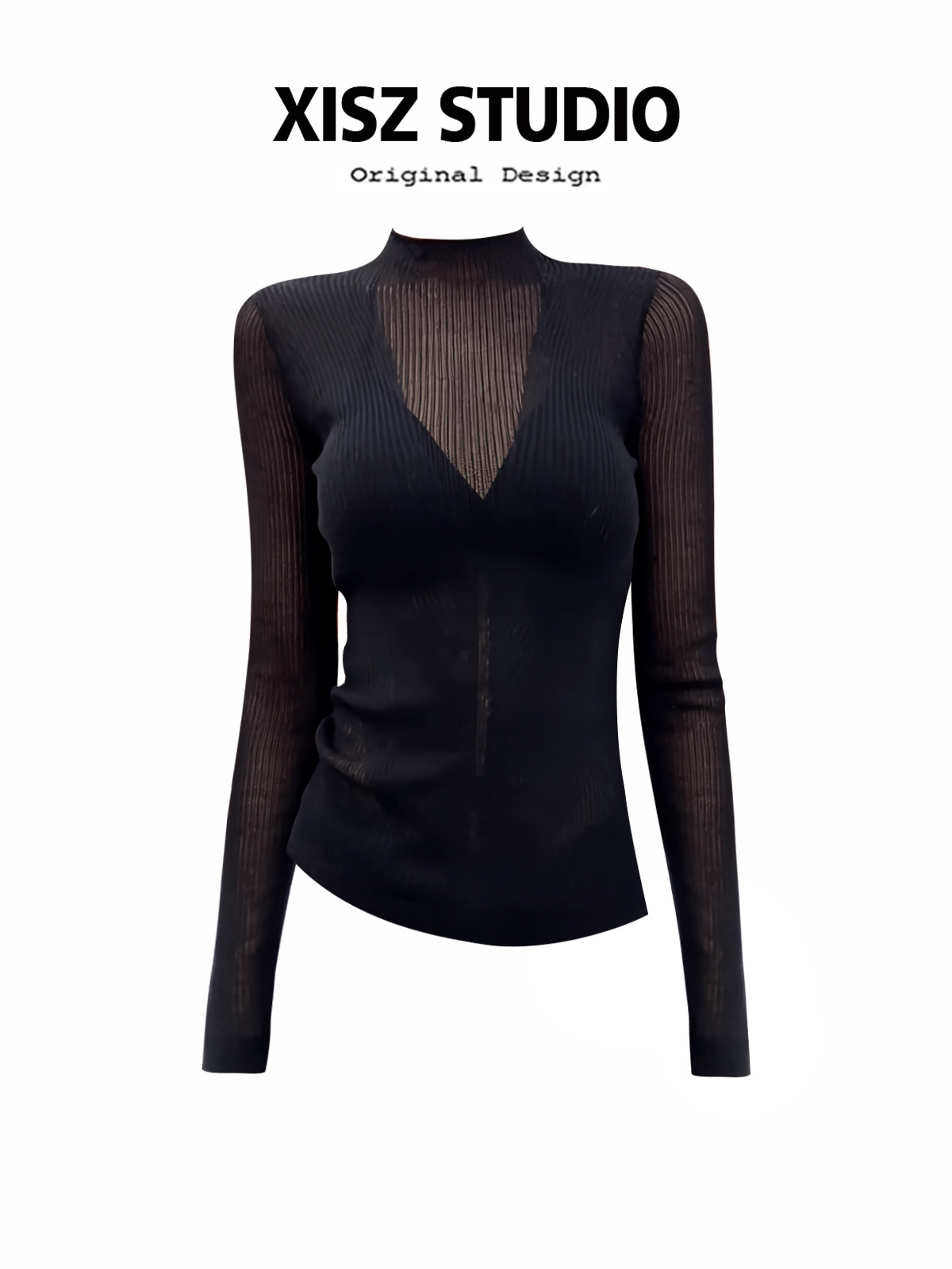 Turtleneck Knit 90S - Kaos Gothic Hitam Wanita Harajuku Y2k