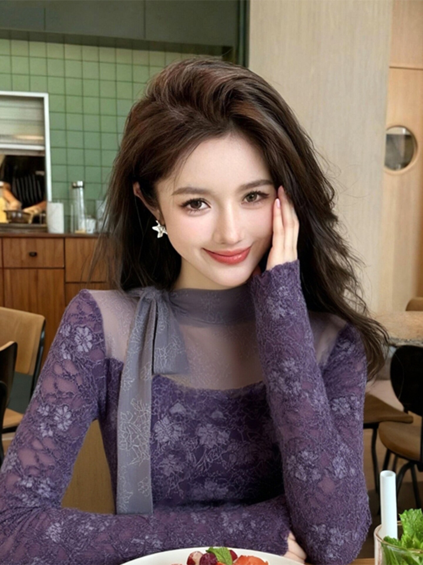 Kaos Gothic Ungu Wanita Haraju - Turtleneck Knit 90S ulasan dan harga