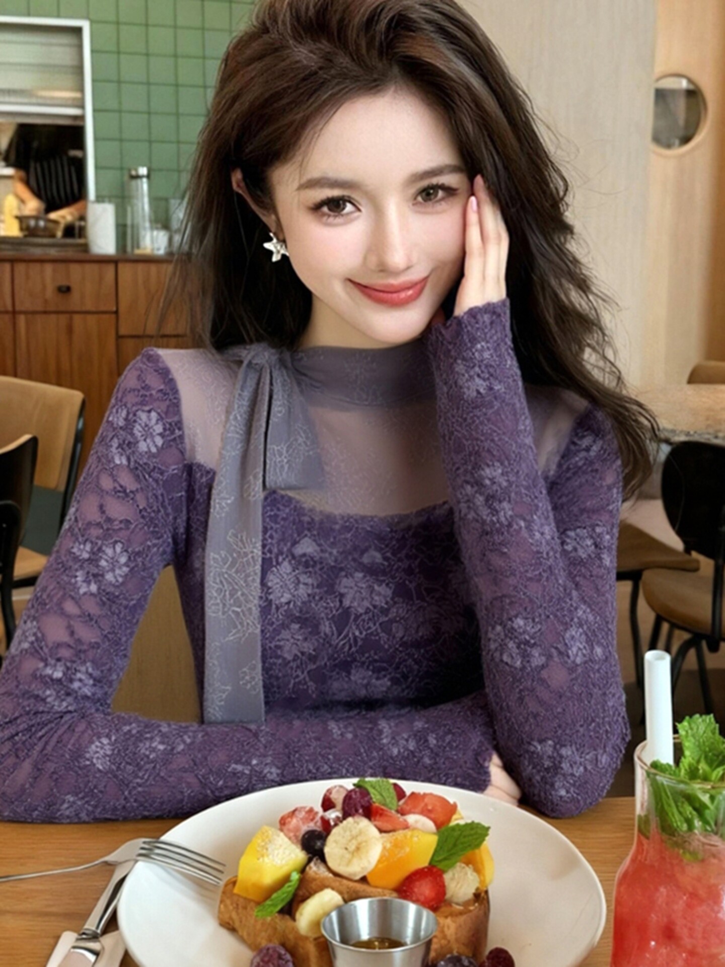 Kaos Gothic Ungu Wanita Haraju - Turtleneck Knit 90S ulasan dan harga