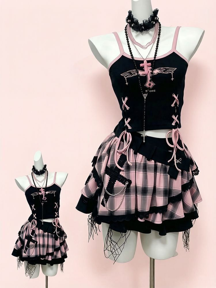 Set Rok Vintage Y2K Gaya Dark  - V Vintage Fashion ulasan dan harga