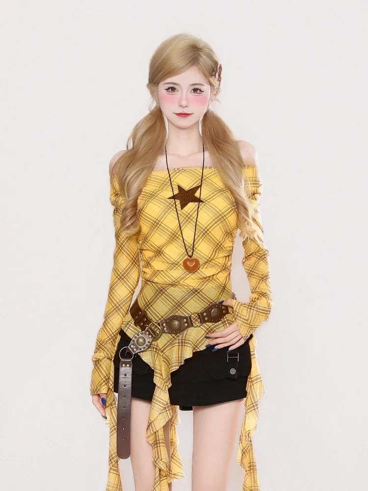 Kaos Vintage Y2K Plaid Slash N - Vintage Women Fashion ulasan dan harga