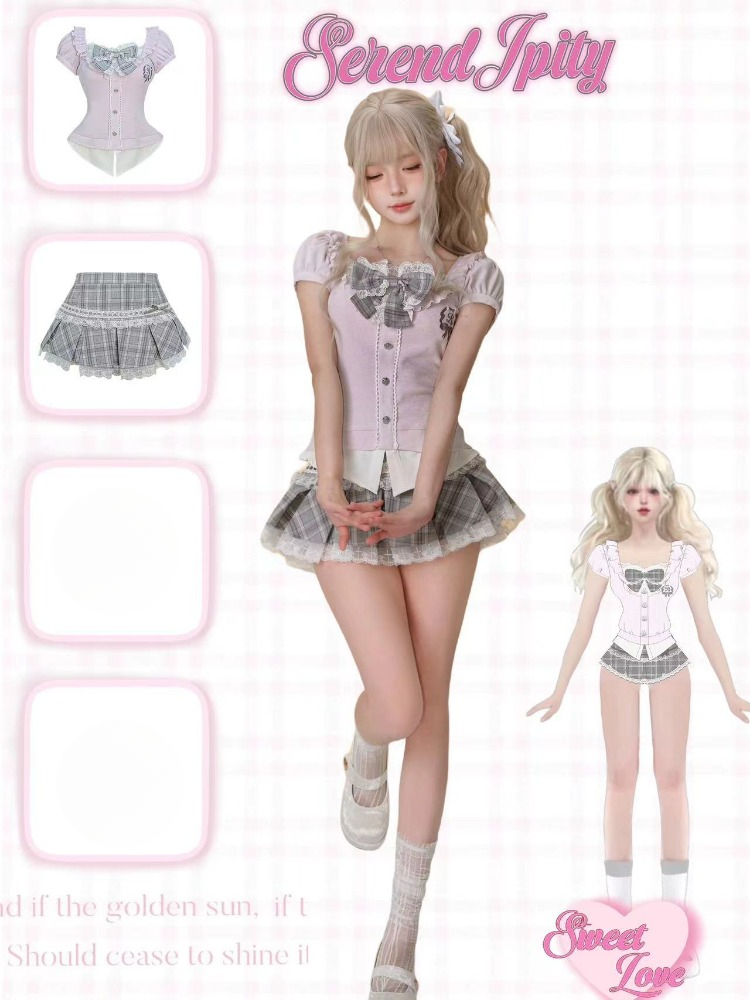 Set 2 Potong Gaya Preppy Vinta - V Vintage Fashion ulasan dan harga