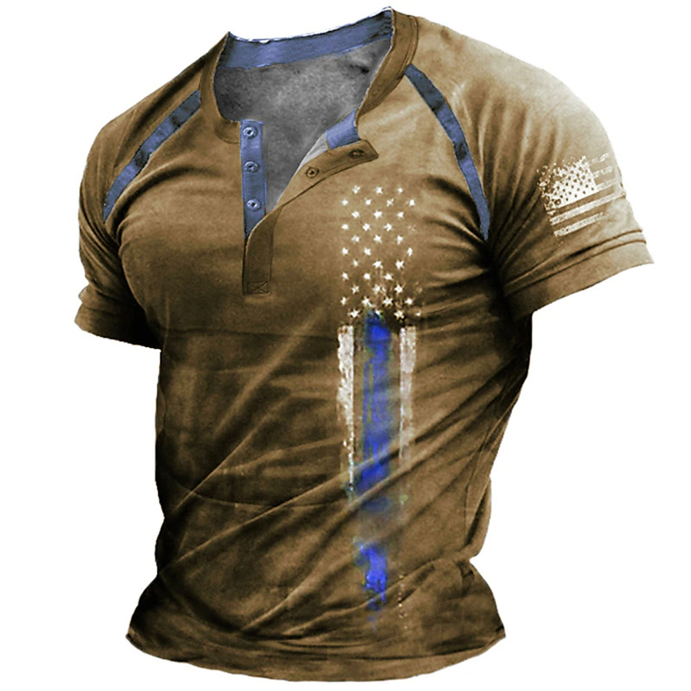 Kaos Henry Pria Motif Bendera  - Vintage Fashion Mens ulasan dan harga