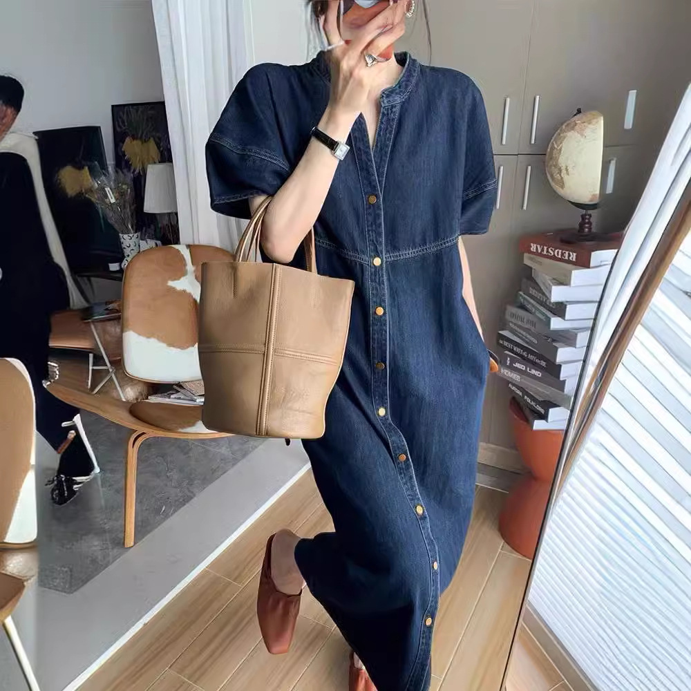 Gaun Denim Panjang Longgar Vin - V Vintage Fashion ulasan dan harga