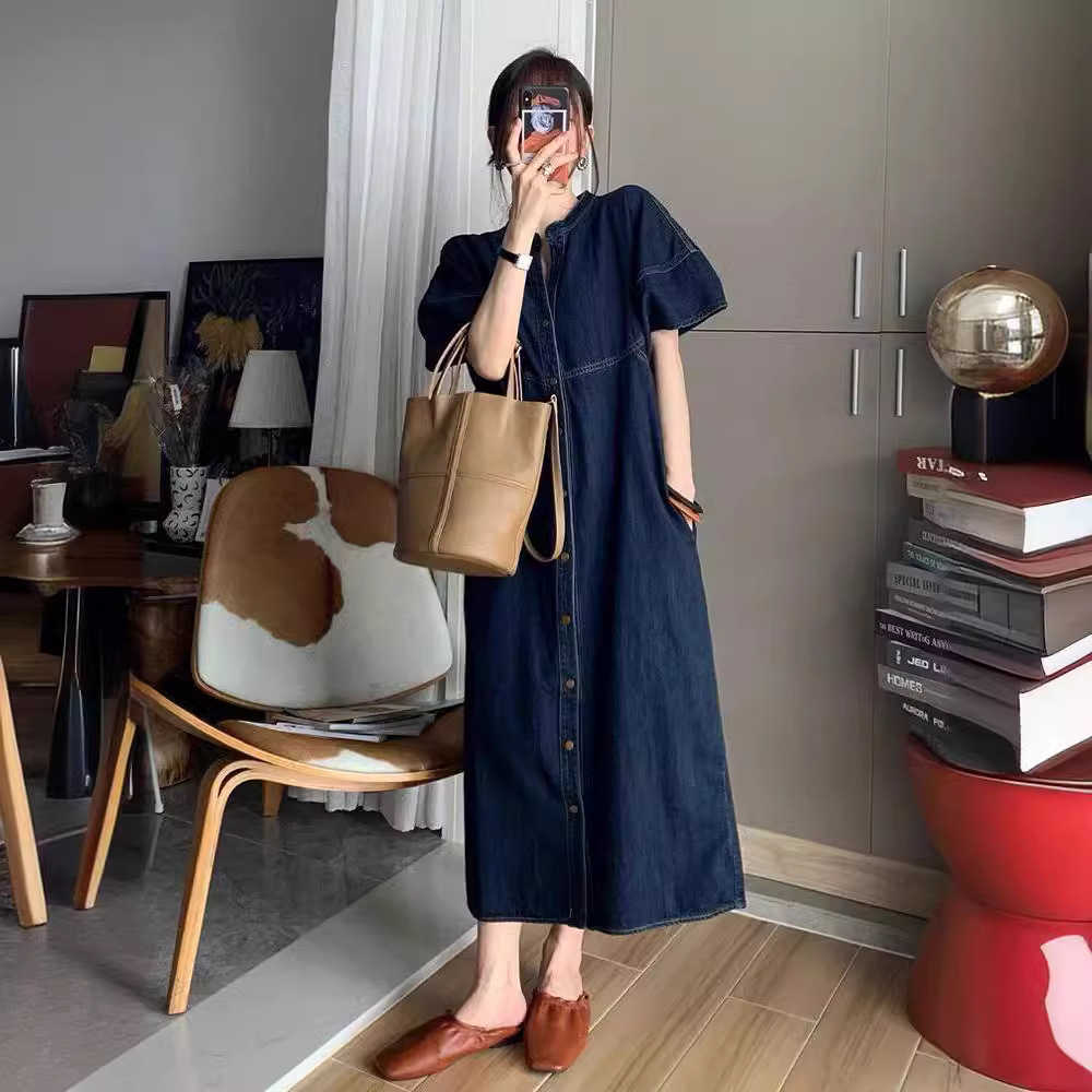 Gaun Denim Panjang Longgar Vin - V Vintage Fashion ulasan dan harga