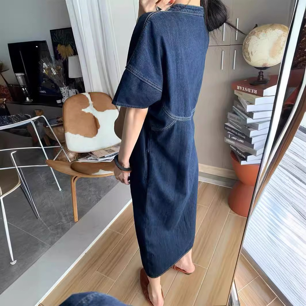 Gaun Denim Panjang Longgar Vin - V Vintage Fashion ulasan dan harga