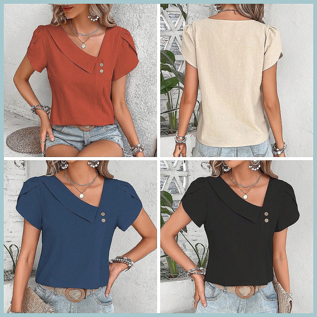 Blus Warna Solid Vintage Musim - Vintage Women Fashion ulasan dan harga
